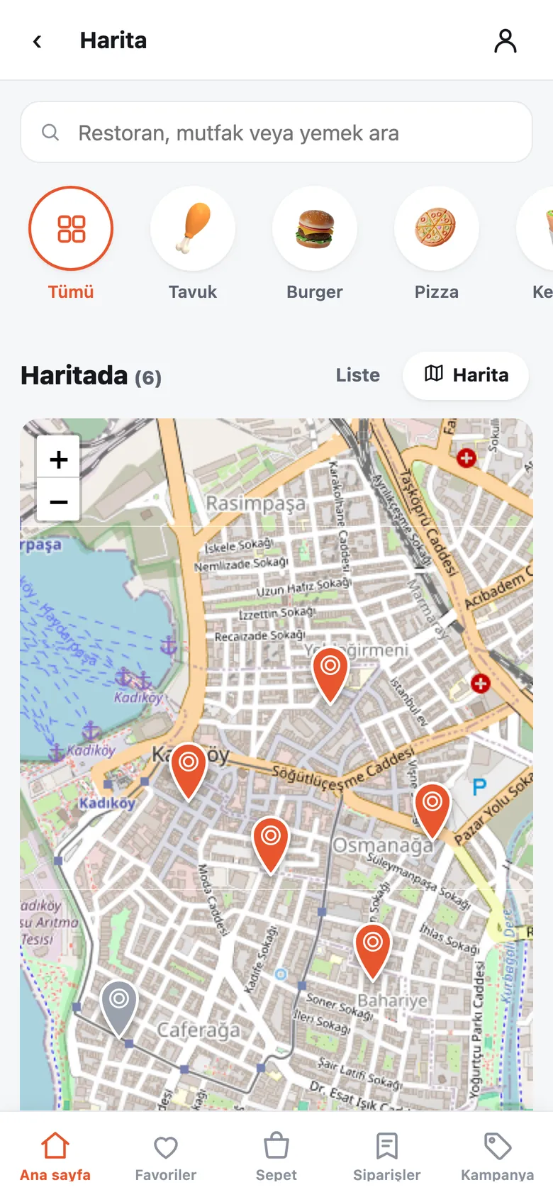 Haritada restoranlar: sokak haritası üzerinde restoran işaretleri